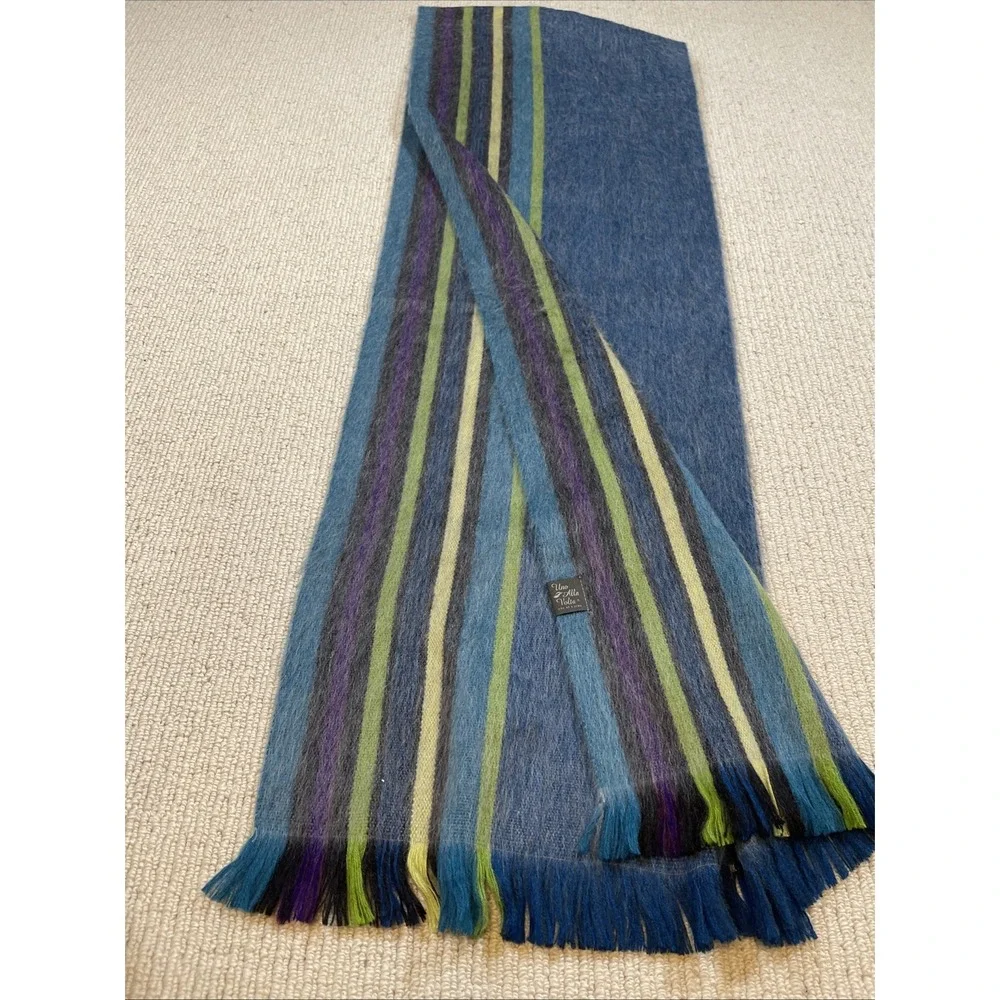 Uno Alla Volta Alpaca Blend Scarf Dark Turquoise Black Fringe Luxury 12x76